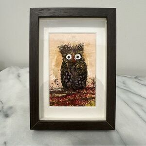 Framed Owl Art Painting signed - Black and Brown